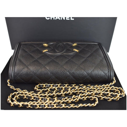 CHANEL CC Filigree Small Flap Caviar Leather Shoulder Bag Black