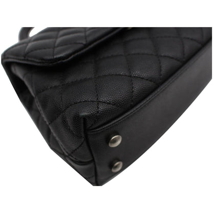 CHANEL Coco Mini Top Lizard Handle Caviar Leather Shoulder Bag Black