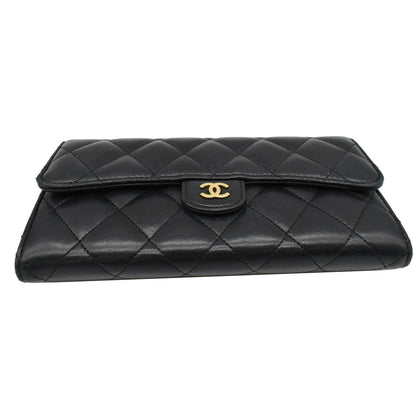 CHANEL Classic Long Flap Leather Wallet Black