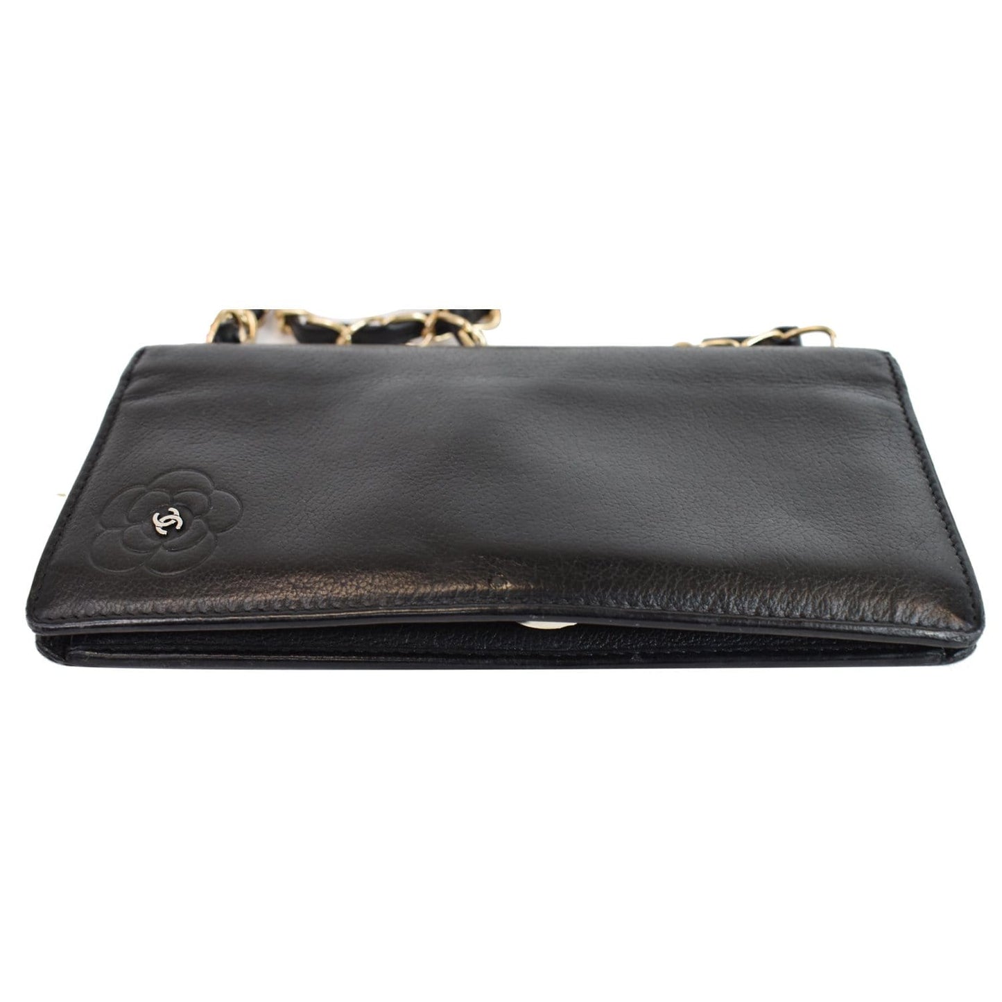 CHANEL Camellia Leather Wallet on Chain Shoulder Bag Black