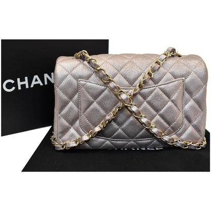 CHANEL Mini Rectangular Flap Goatskin Leather Shoulder Bag Metallic