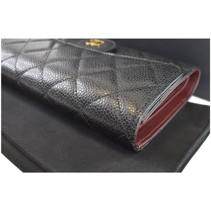 CHANEL Large Flap Quilted Caviar Wallet Black