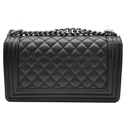 CHANEL Medium Boy Flap Caviar Leather Shoulder Bag Black