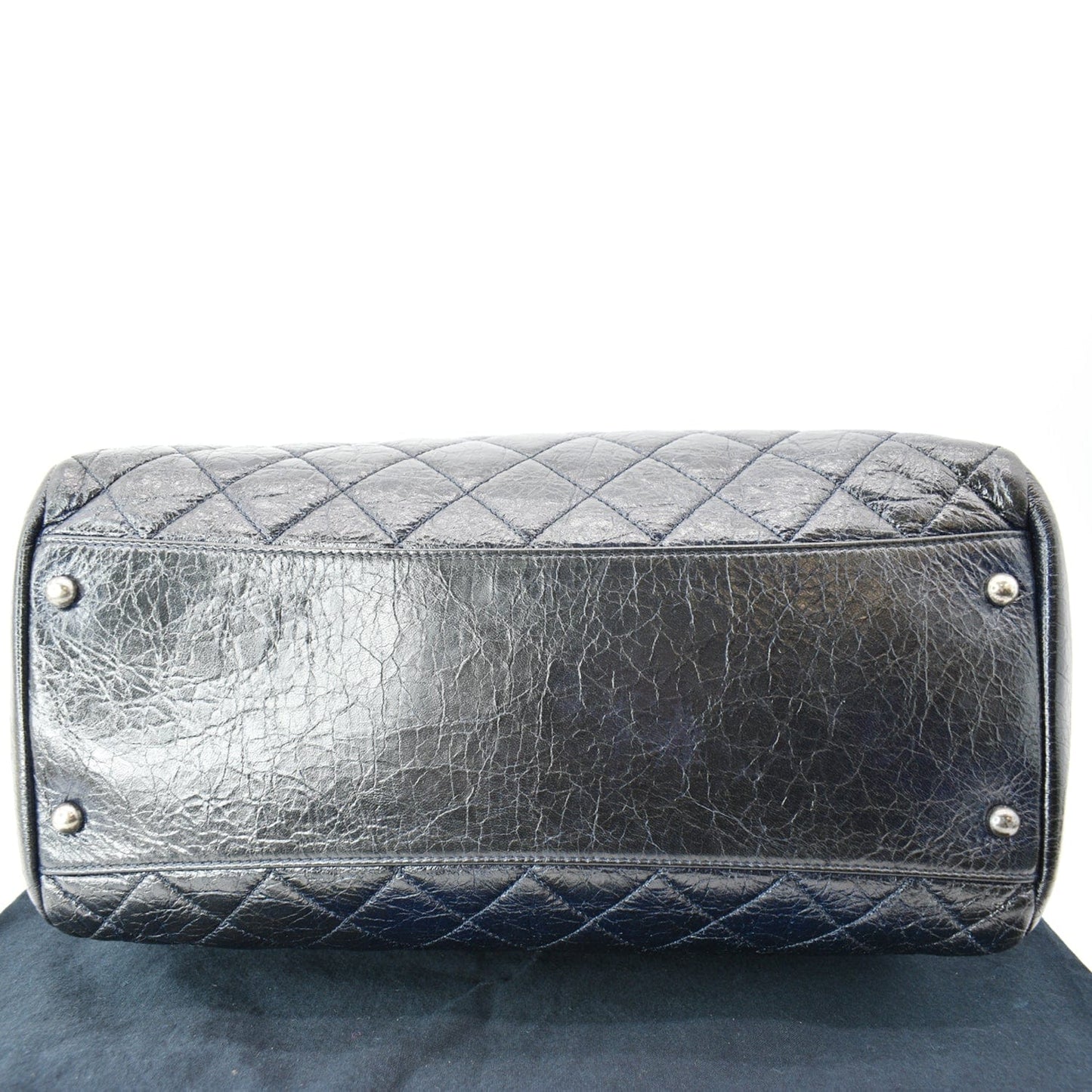 CHANEL Glazed Aged Calfskin Distressed Tote Shoulder Bag Blue