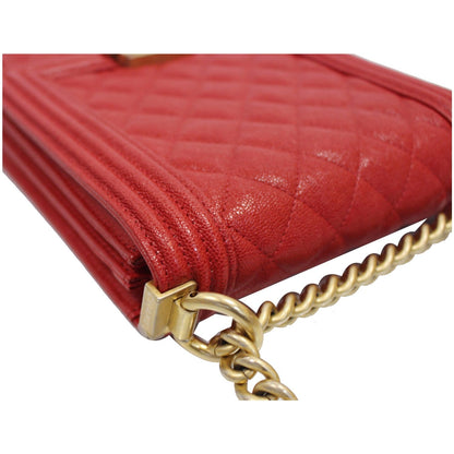 CHANEL North South Boy Quilted Caviar Leather Crossbody Bag Red
