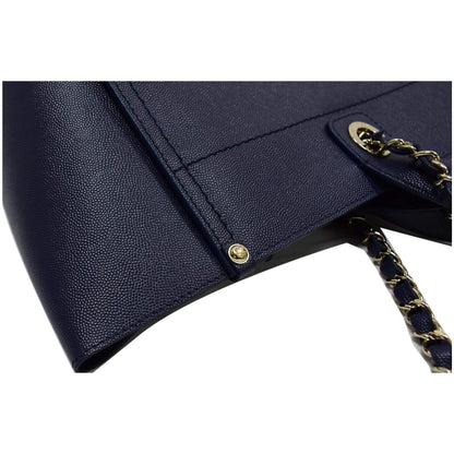 CHANEL Deauville Studded Caviar Tote Shoulder Bag Blue