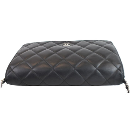 CHANEL Wallet On Chain Lambskin Leather WOC Crossbody Bag Black