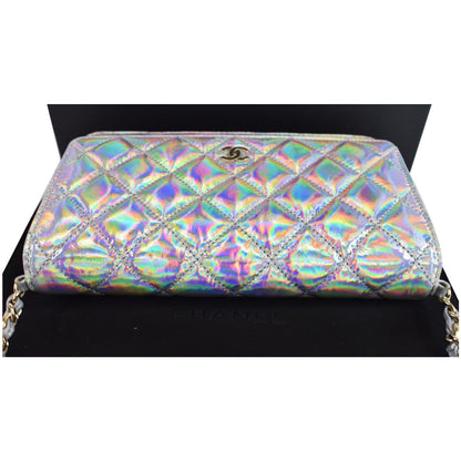 CHANEL Timeless Classic WOC Goatskin Wallet on Chain Bag Iridescent Silver