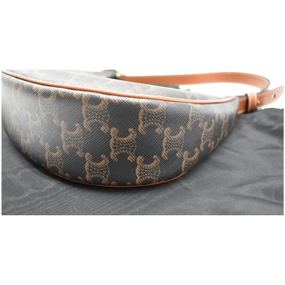 CELINE Ava Triomphe Canvas Calfskin Shoulder Bag Brown