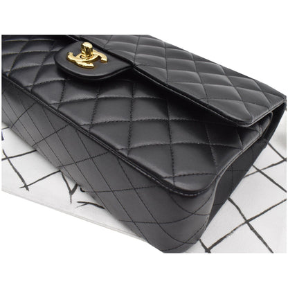 CHANEL Classic Double Flap Medium Leather Shoulder Bag Black