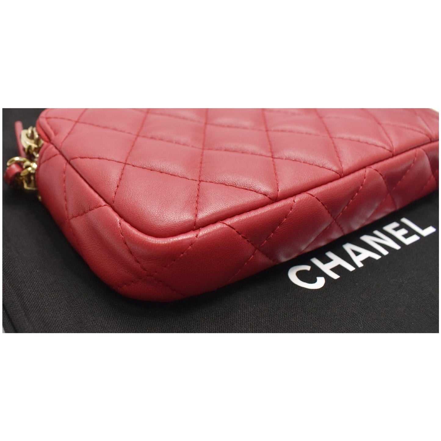 CHANEL Double Zip Wallet On Chain WOC Lambskin Shoulder Bag Red