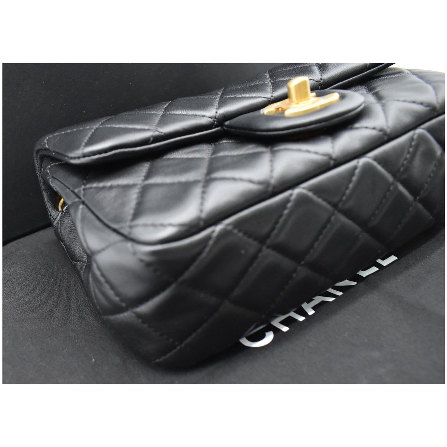 CHANEL Pearl Crush Mini Rectangular Flap Quilted Leather Crossbody Bag Black