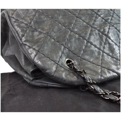 Chanel Just Mademoiselle Maxi Iridescent Leather Bowling Bag Black
