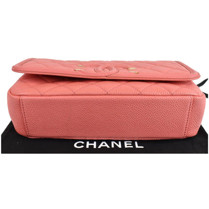 CHANEL CC Filigree Medium Quilted Caviar Leather Shoulder Bag Salmon