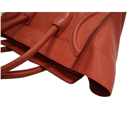CELINE Drummed Mini Luggage Calfskin Leather Tote Bag Red