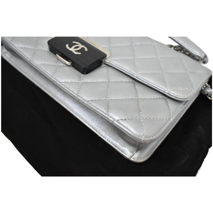 CHANEL Beauty Lock Mini Flap Quilted Sheepskin Leather Shoulder Bag Silver - 10% OFF