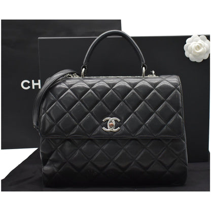 CHANEL Trendy CC Large Flap Quilted Lambskin Leather Shoulder Bag Black