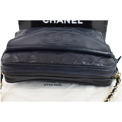 CHANEL Vintage Front Pocket Lambskin Leather Camera Bag Blue