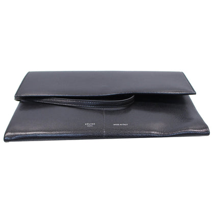 CELINE Folded Clutch Strap Leather Shoulder Bag Black