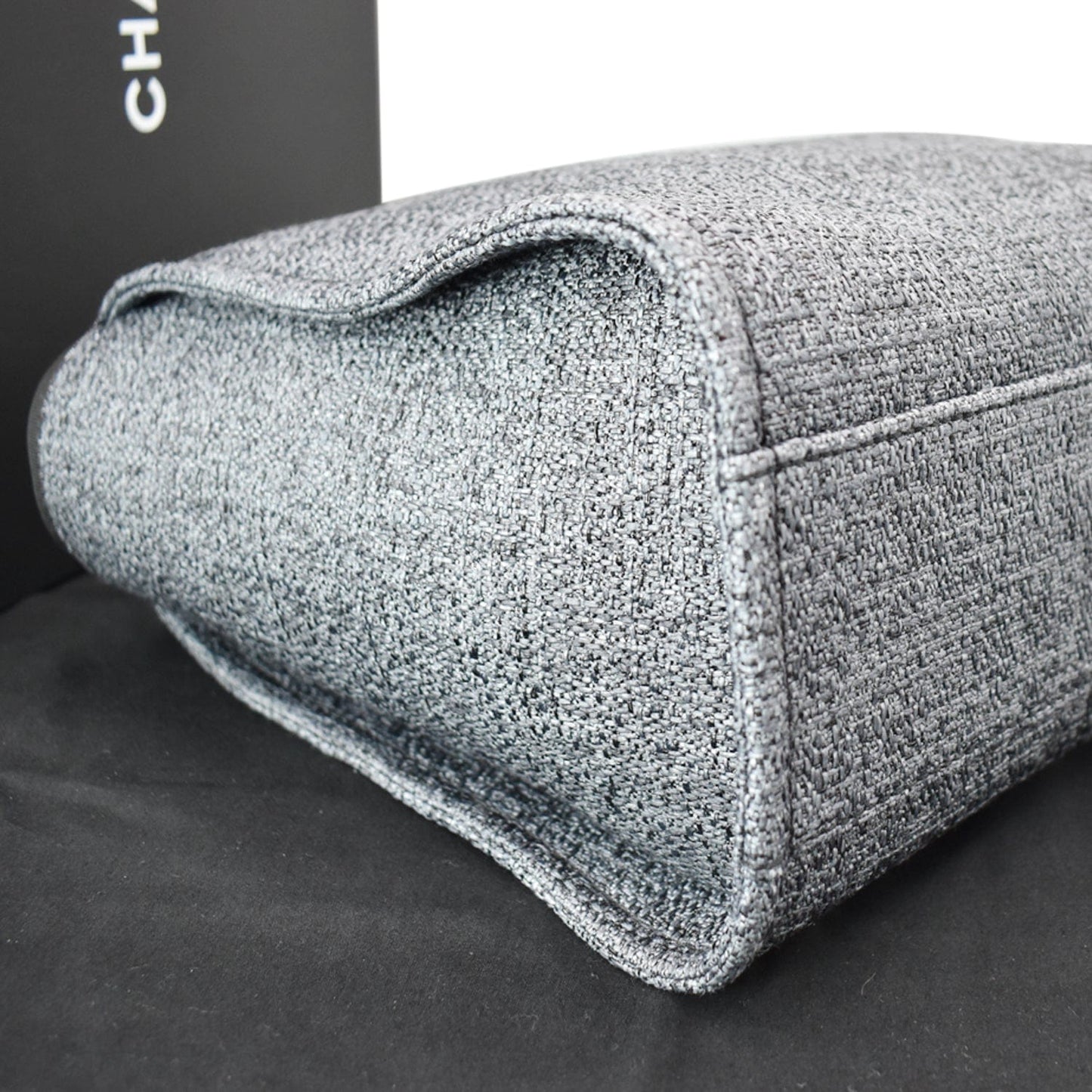CHANEL Deauville Small Lurex Boucle Canvas Tote Bag Grey