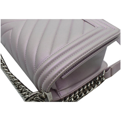 CHANEL Medium Boy Flap Chevron Leather Shoulder Bag Iridescent Lilac
