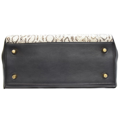 CELINE Medium Edge Python Leather Top Handle Shoulder Bag Beige