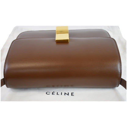 CELINE Medium Classic Box Calfskin Flap Crossbody Bag Brown