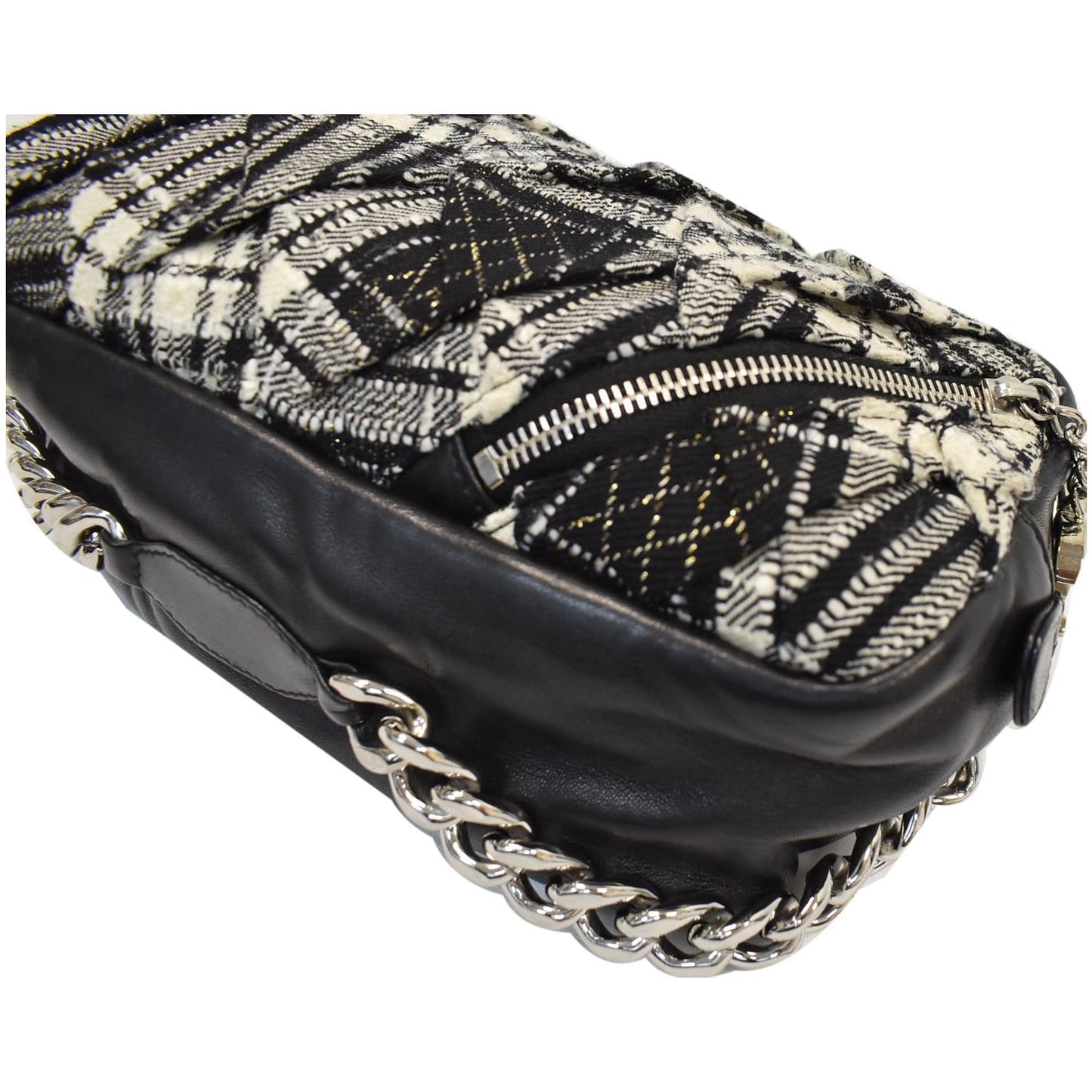 CHANEL Twisted Zipper Tweed Leather Shoulder Bag Black