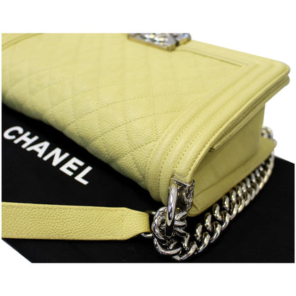 CHANEL Medium Boy Flap Caviar Quilted Leather Shoulder Bag Yellow