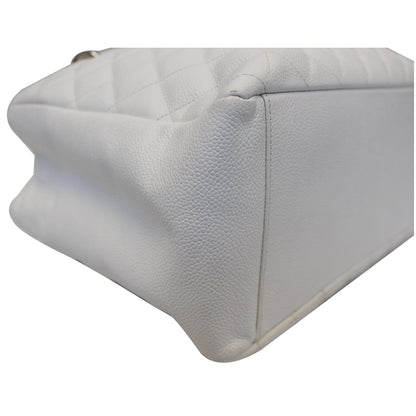CHANEL Grand Shopping Quilted Caviar Leather Tote Bag White