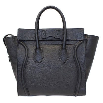 CELINE Black Leather Mini Luggage Tote Bag
