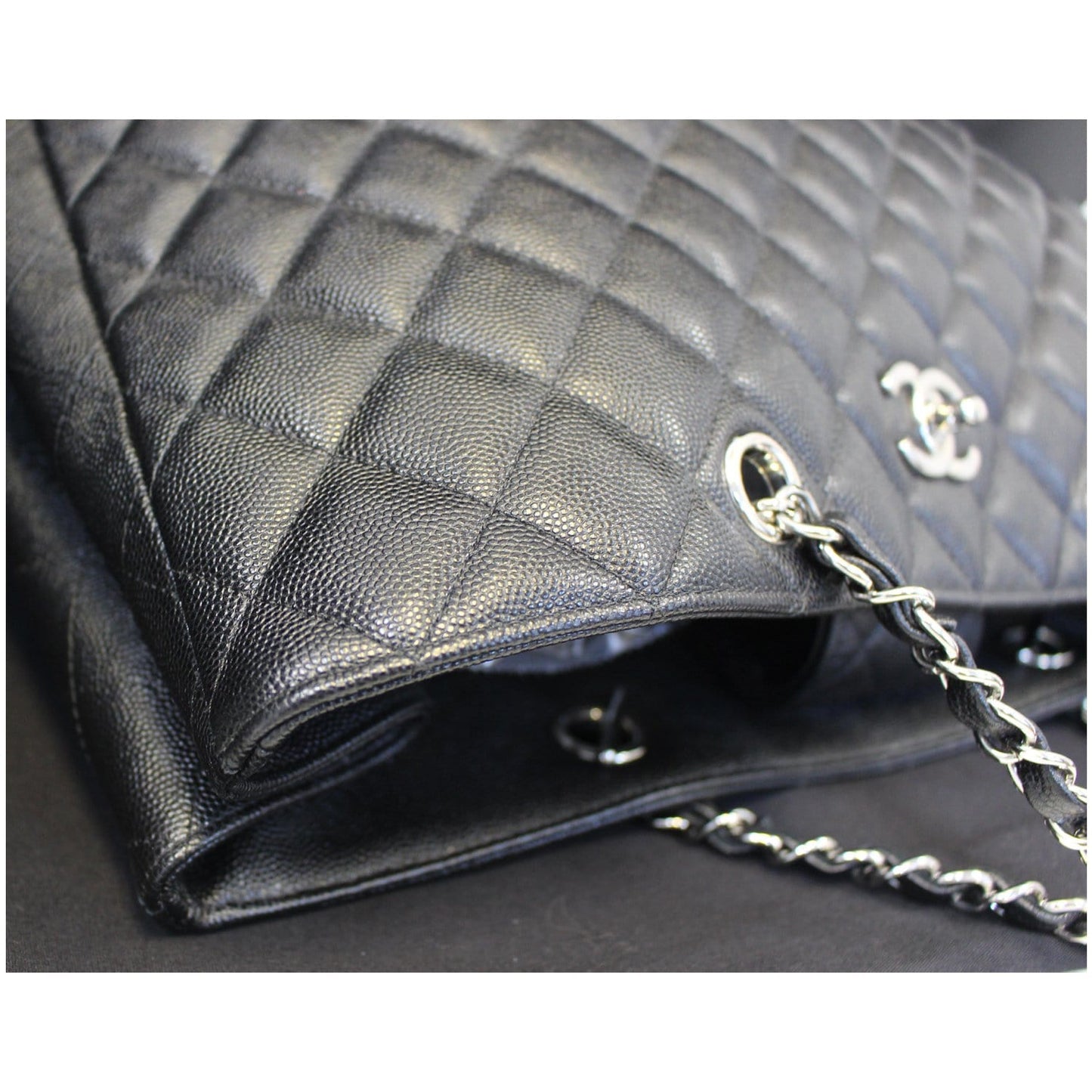 CHANEL Large Classic Caviar Leather Tote Shoulder Bag Black