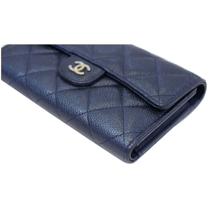 CHANEL Classic Flap Caviar Leather Wallet Navy Blue