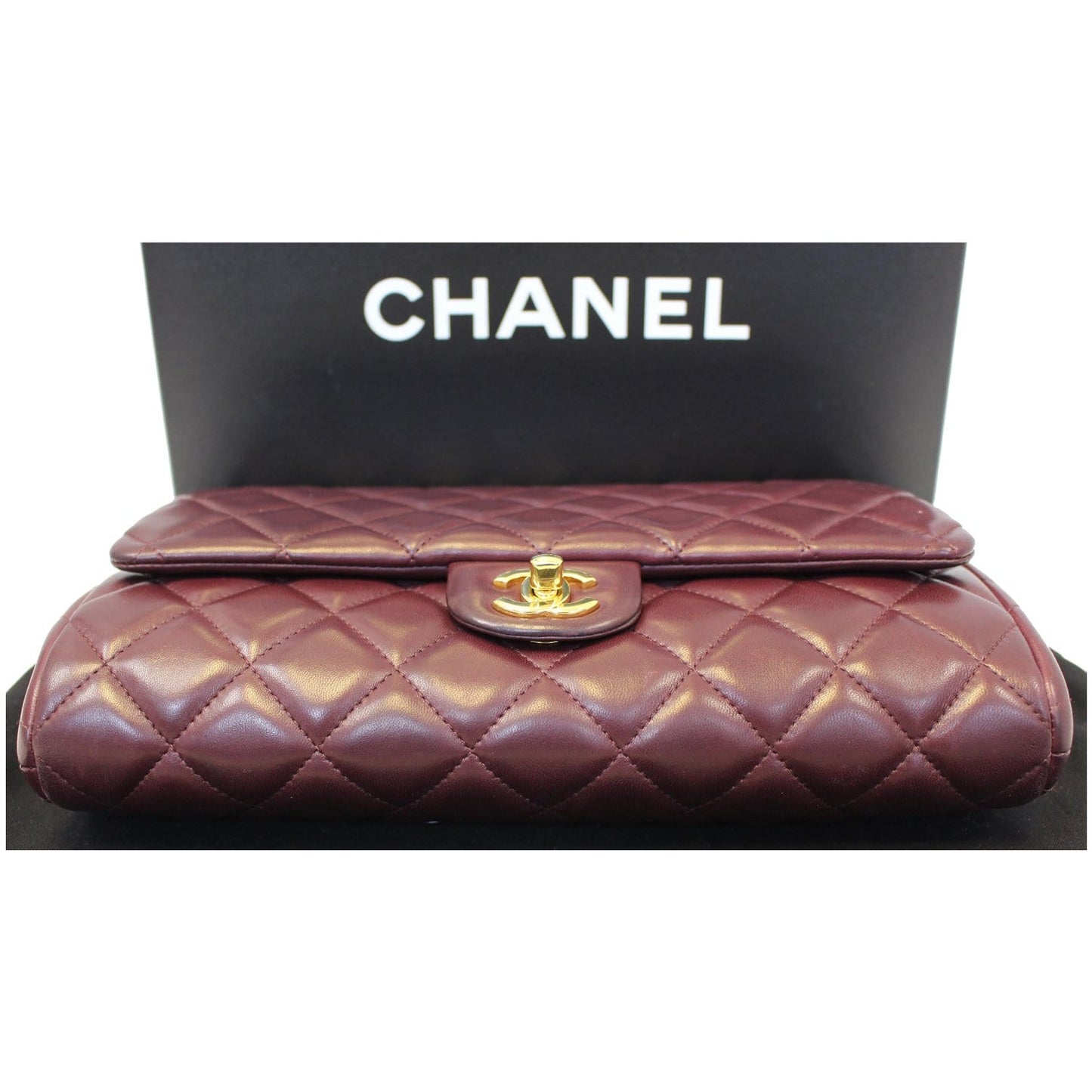 Chanel Clutch With Chain Quilted Flap Lambskin Shoulder Bag Burgundy