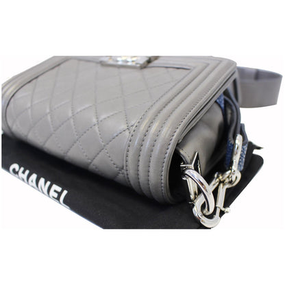 CHANEL Boy Flap with Stingray Lambskin Shoulder Bag Silver