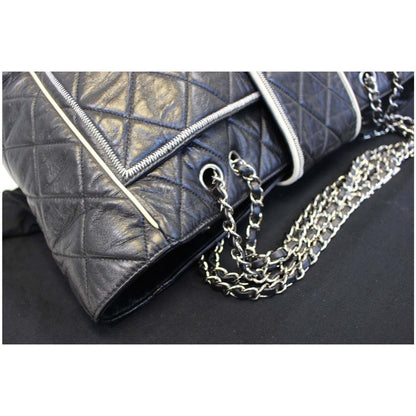 CHANEL East West Large Lambskin Quilted Leather Tote Shoulder Bag Black