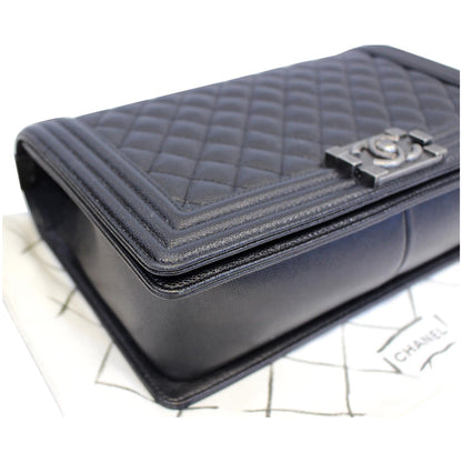 CHANEL Medium Boy Flap Caviar Leather Shoulder Bag Black