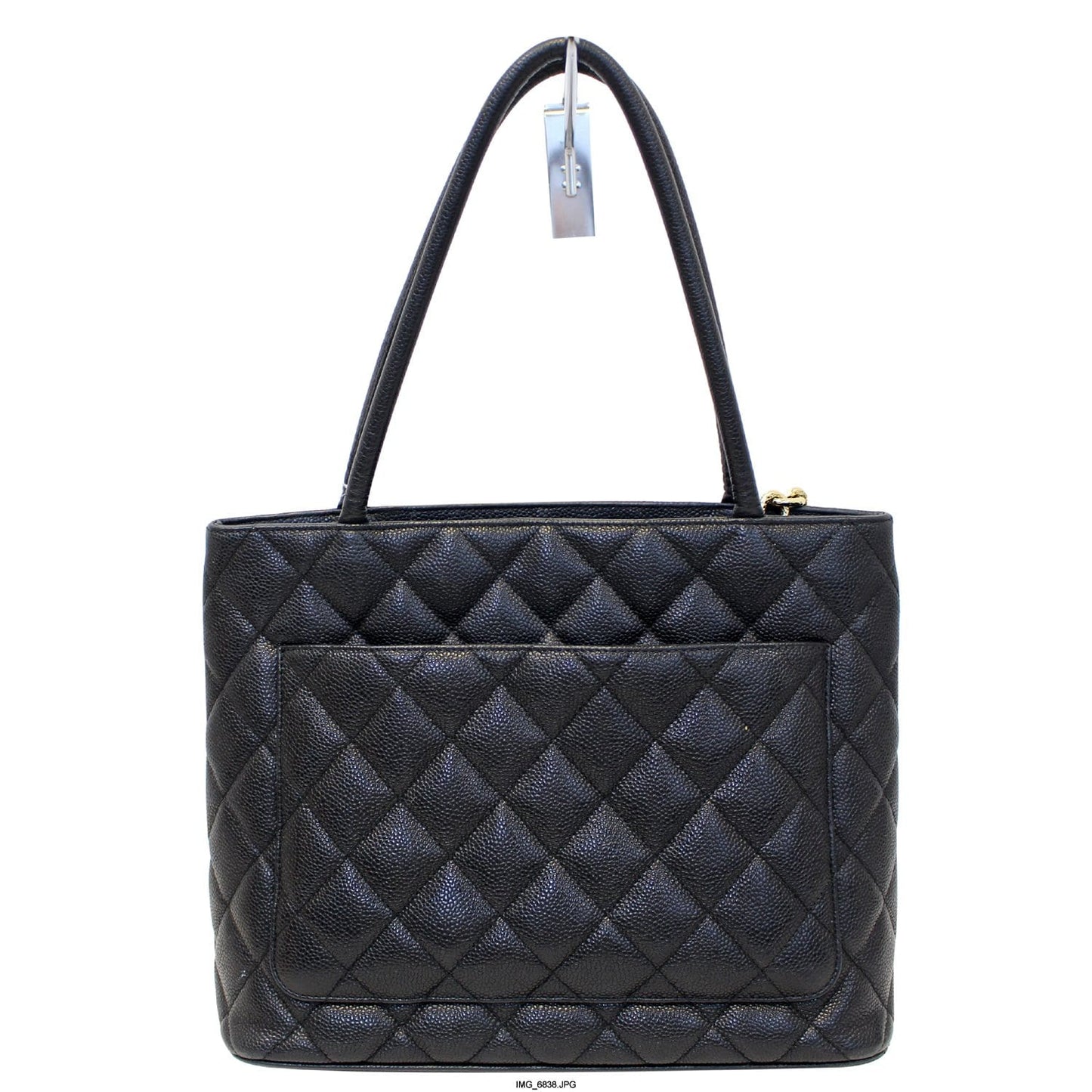 CHANEL Medallion Quilted Caviar Leather Tote Bag Black