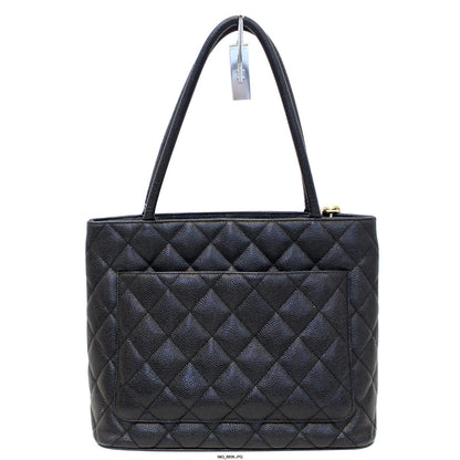 CHANEL Medallion Quilted Caviar Leather Tote Bag Black