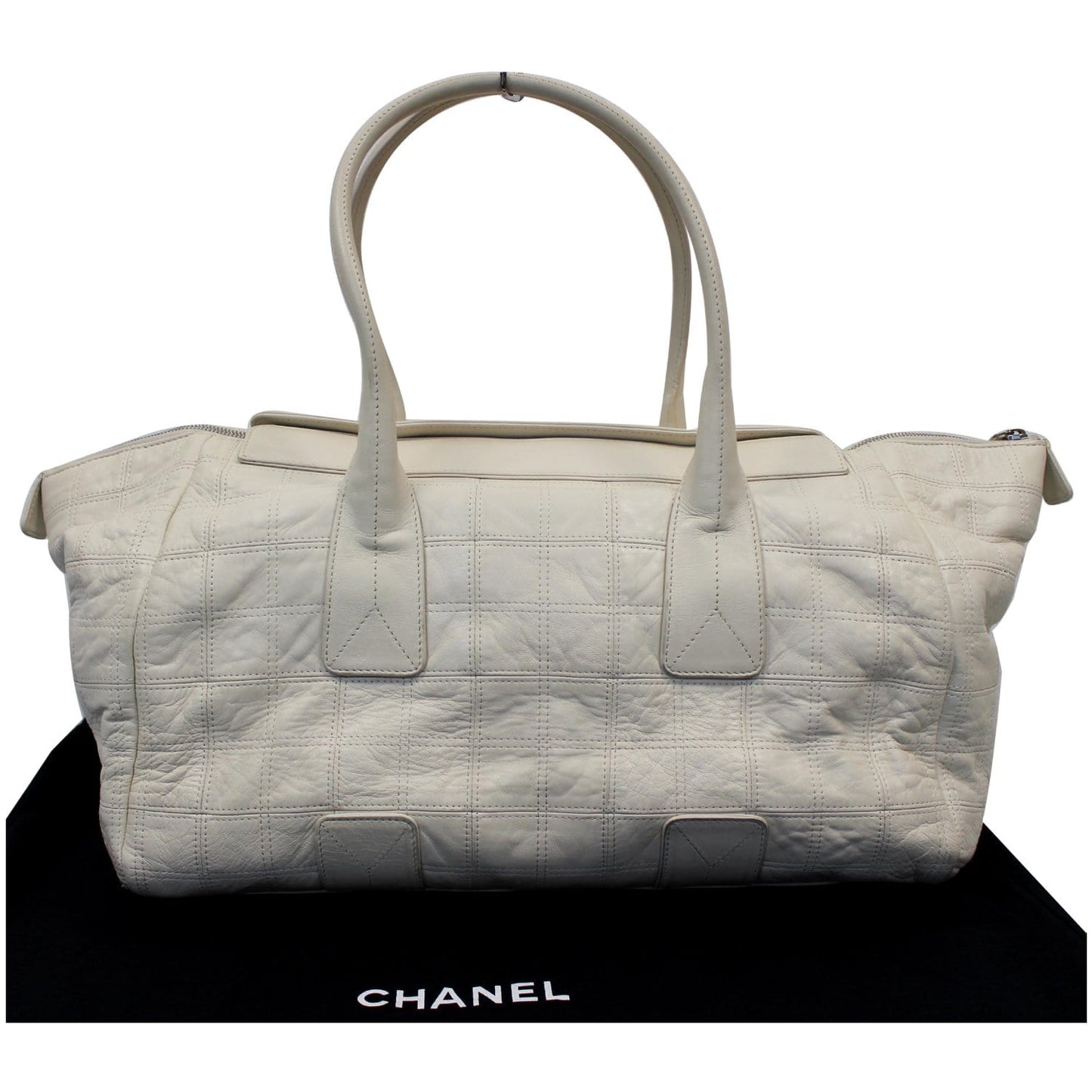 CHANEL Square Stitched Lax Lambskin Tote Bag White