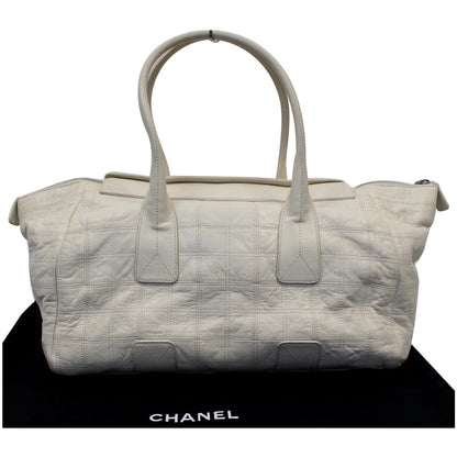 CHANEL Square Stitched Lax Lambskin Tote Bag White