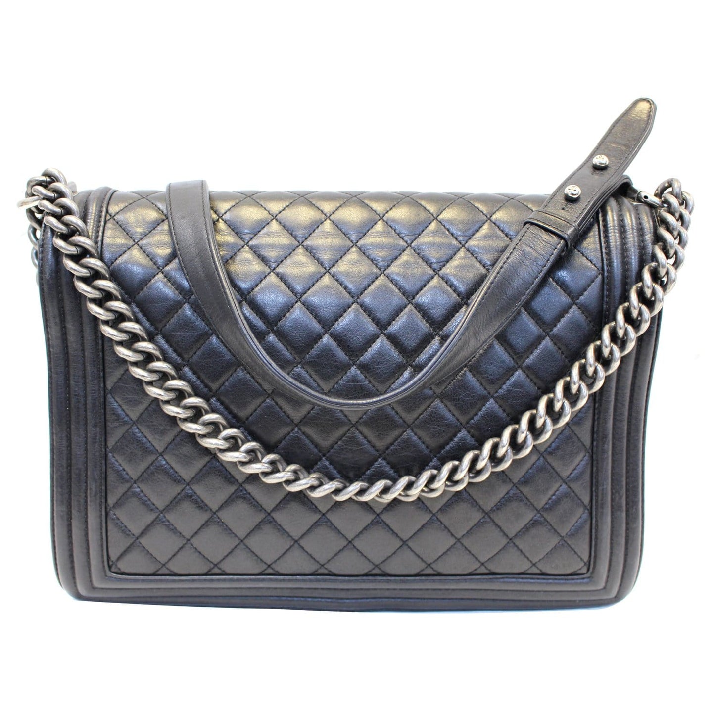 CHANEL Large Boy Flap Calfskin Quilted Leather Shoulder Bag Black