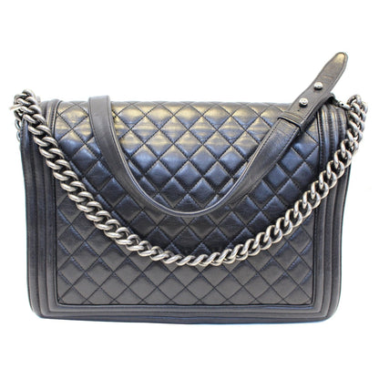 CHANEL Large Boy Flap Calfskin Quilted Leather Shoulder Bag Black