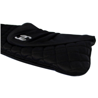CHANEL CC Half Moon Quilted Satin Clutch Black