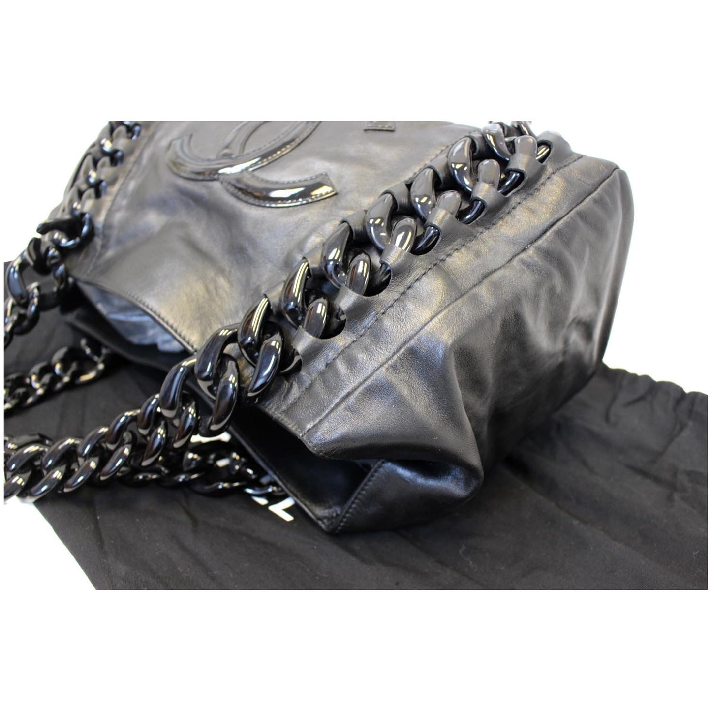 CHANEL Calfskin Rhodoid Modern Chain East West Tote Black