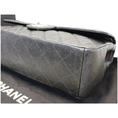CHANEL Maxi Caviar Leather Jumbo Double Flap Shoulder Bag Black