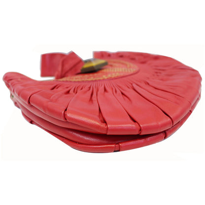 CHRISTIAN DIOR Plisse Pleated Leather Hobo Bag Red - 20% OFF
