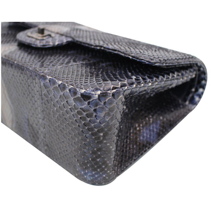 CHANEL Timeless Classic Double Flap Python Shoulder Bag Navy Blue