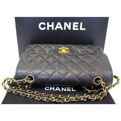 CHANEL Double Flap Small Caviar Leather Shoulder Bag Black