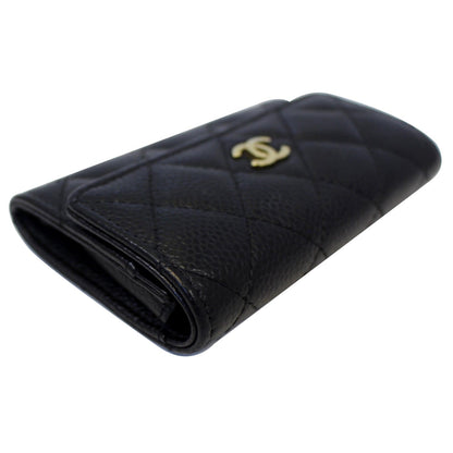 CHANEL Flap Caviar Leather Card Holder Black